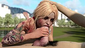 Harley Quinn deepthroats monster cock