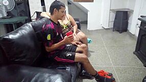 my stepson comes home tired from soccer, so i give him a relaxing massage