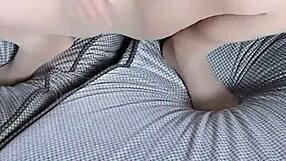 Asian Woman in Transparent Stockings Teases with Wet Pussy Masturbation