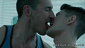 Skeletal podcasting male receives buttsex from young postman at beach residence