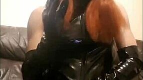 T-girl dressed in pvc enjoys two cigarettes at once