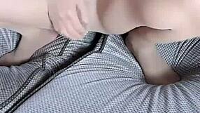 Asian Woman in Transparent Stockings Teases with Wet Pussy Masturbation