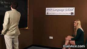 Narrative spicy bombshell takes a massive cum shot on her face while gulping every drop