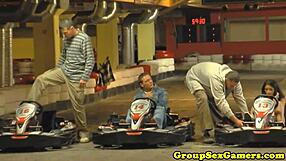 Gaming babe sucks after gokarting