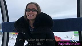 hot teen babe sucks big cock and swallows cum in oiled closeup at resort