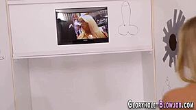 Teen eagerly sucks big black cock through gloryhole, getting facial.