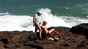 Sultry blonde’s glamorous tour becomes proper seaside orgy
