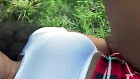 Bold outdoor fucking with Sweet Monae's tight ass in the park