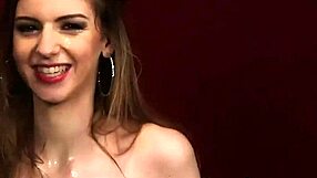 Kinky peach gets cumshot on her face, swallowing all the charge in bukkake