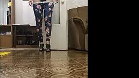 big ass teen 18+ housewife milf with naughty big tits and beautiful amateurs gets homemade training in leggings and top.