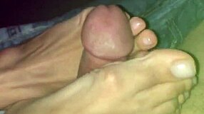 beautiful wife with cute feet gives an amazing footjob to her husband
