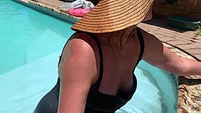 pov hot girl chatting with me in swimming pool at resort