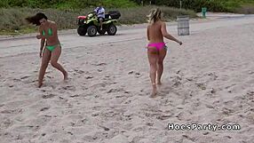 Sexy amateur teen flashes at lively beach party.