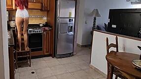 stepbrother pounds stepsister roughly. almost caught in kitchen.