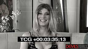 Blonde trans model in pantyhose receives anal fucking