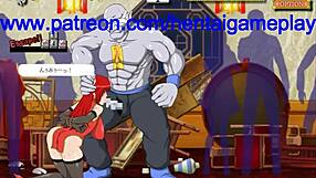 Carefully animated beautiful female ninja has sex with giant muscles men in the kung-fu themed hentai game