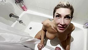 Adorable beautiful blondes get pee bath from their boyfriend