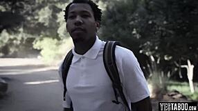 The jealous stepbrother roughly bends over his petite stepsister, sucking her tits before doggystyle fucking her tight pussy