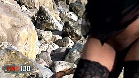 Skinny ebony chick offers her ass for a fuck on the beach