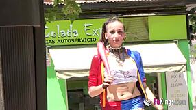 Harley quinn cosplayer blows guys in street