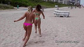 Sexy amateur teen flashes at lively beach party.