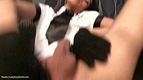 ladyboy nadia in pantiless police costume with toys and assfucking