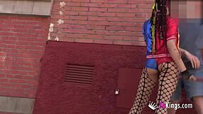 Harley quinn cosplayer blows guys in street