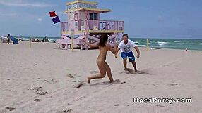 Sexy amateur teen flashes at lively beach party.