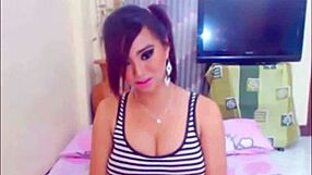 Must see shemale boldly sucks her own monster cock on webcam. Intense self-sucking action.