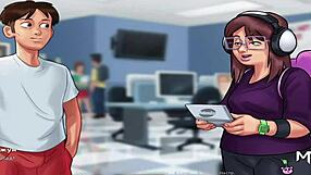 Summertime Saga: Chubby girl masturbates with headphones on