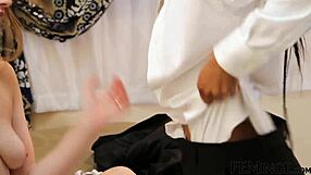 Feminge 4k - Lesbian Ebony Fucks Her Wife On The Bed With A Strap On