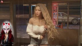 Blonde milf in cosplay and costumes engages in rough outdoor sex with big tits on display.