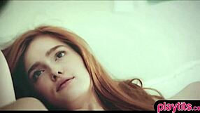 real redhead teen 18+ shares intimate moments with brunette in a gentle interaction.