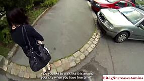 Out-of-town gal gets bent over doggystyle fucked outside