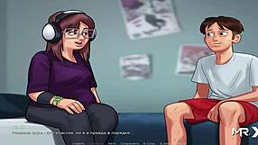 Summertime Saga: Chubby girl masturbates with headphones on