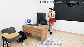 Schoolwoman masturbating in classroom
