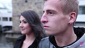 curvy brunette enjoys sharing her favorite dish between her two hunky friends