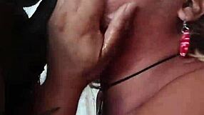 Mature shemale fucked her boyfriend hard and enjoys swallowing his semen while stripped in the driveway