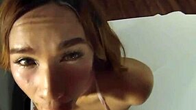 Bunny Lotus, the sexy ladyboy performs a very professional blowjob