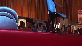 Outdoor stage sexy group lap dance show with a gorgeous blonde