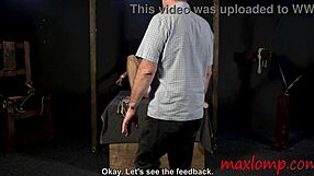 Blonde milf whips brunette's pussy in lesbian lezdom scene!