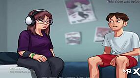 Summertime Saga: Chubby girl masturbates with headphones on