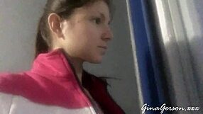 Skinny blonde teen waits for visa in st petersburg public spot.