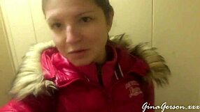 Skinny blonde teen waits for visa in st petersburg public spot.