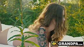 Hey, wanna see this young babe ride a big old cock outside?