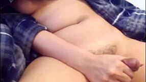 Tranny Strokes Hard to Reach Intense Orgasm Up Close