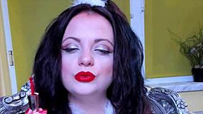 Hot chick enjoys her fetish of red lips especially when on holidays