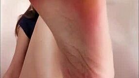 hot girl gives passionate footjob with dildo after college