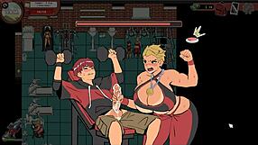 Fat curvy milf gives rough handjob to monster cock in taboo hentai game at gym.