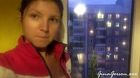 Skinny blonde teen waits for visa in st petersburg public spot.